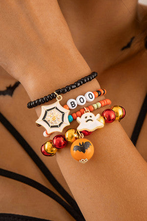 Layered Halloween Bracelet, Ghost, Bats, Pumpkins, Boo